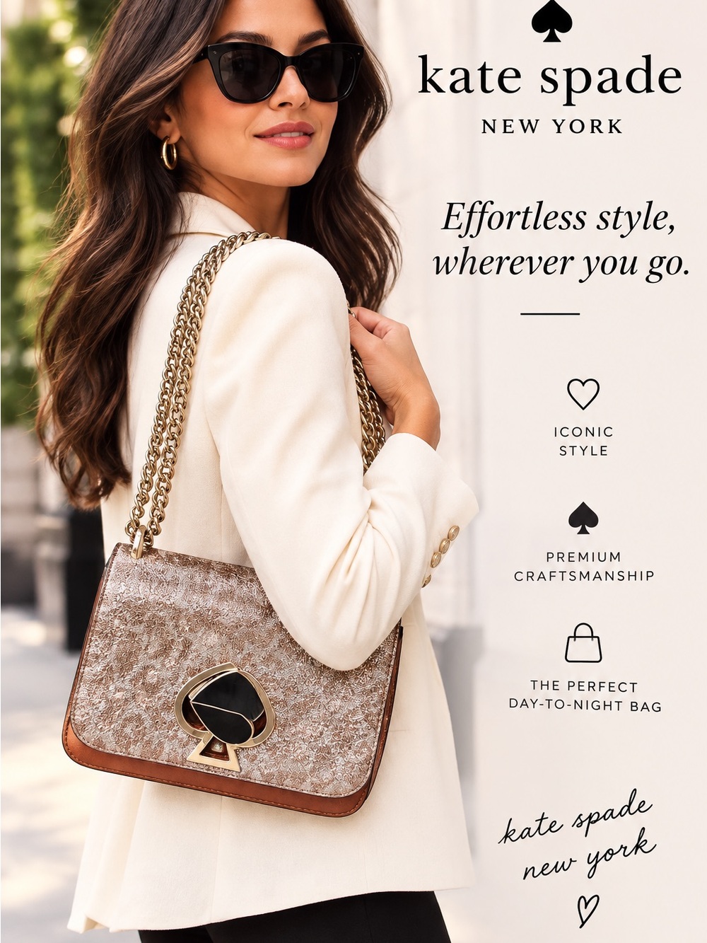 kate spade Metallic Taupe and Brown Chain Shoulder Bag
